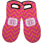 Pink & Orange Chevron Neoprene Oven Mitts - Set of 2 w/ Monogram