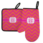 Pink & Orange Chevron Left Oven Mitt & Pot Holder Set w/ Monogram