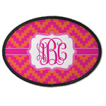 Pink & Orange Chevron Iron On Oval Patch w/ Monogram