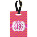 Pink & Orange Chevron Plastic Luggage Tag - Rectangular w/ Monogram