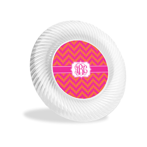 Custom Pink & Orange Chevron Plastic Party Appetizer & Dessert Plates - 6" (Personalized)