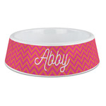 Pink & Orange Chevron Plastic Dog Bowl - Large (Personalized)