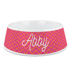 Pink & Orange Chevron Plastic Dog Bowl - Medium (Personalized)