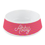 Pink & Orange Chevron Plastic Dog Bowl - Small (Personalized)