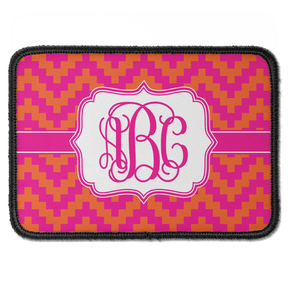 Custom Pink & Orange Chevron Iron On Rectangle Patch w/ Monogram