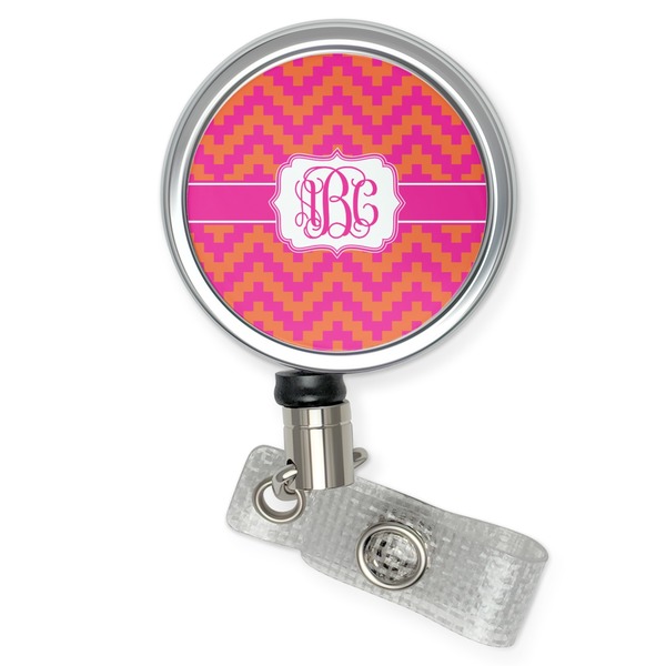 Custom Pink & Orange Chevron Retractable Badge Reel (Personalized)