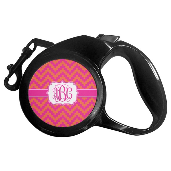 Custom Pink & Orange Chevron Retractable Dog Leash - Large (Personalized)