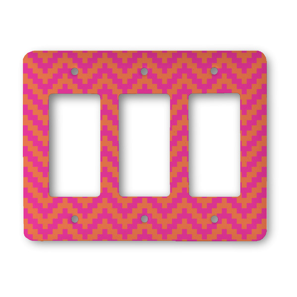 Custom Pink & Orange Chevron Rocker Style Light Switch Cover - Three Switch