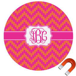 Pink & Orange Chevron Round Car Magnet - 6" (Personalized)