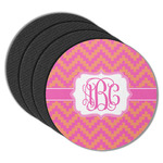 Pink & Orange Chevron Round Rubber Backed Coasters - Set of 4 (Personalized)