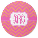 Pink & Orange Chevron Round Rubber Backed Coaster (Personalized)