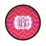 Pink & Orange Chevron Iron On Round Patch w/ Monogram