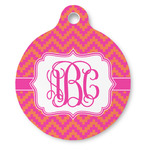 Pink & Orange Chevron Round Pet ID Tag (Personalized)