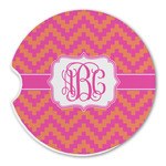 Pink & Orange Chevron Sandstone Car Coaster - Single (Personalized)