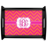 Pink & Orange Chevron Black Wooden Tray - Large (Personalized)