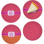 Pink & Orange Chevron Set of 4 Glass Appetizer / Dessert Plate 8" (Personalized)