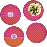 Pink & Orange Chevron Set of 4 Glass Lunch / Dinner Plate 10" (Personalized)