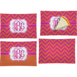 Pink & Orange Chevron Set of 4 Glass Rectangular Appetizer / Dessert Plate (Personalized)