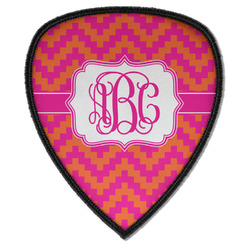 Pink & Orange Chevron Iron on Shield Patch A w/ Monogram