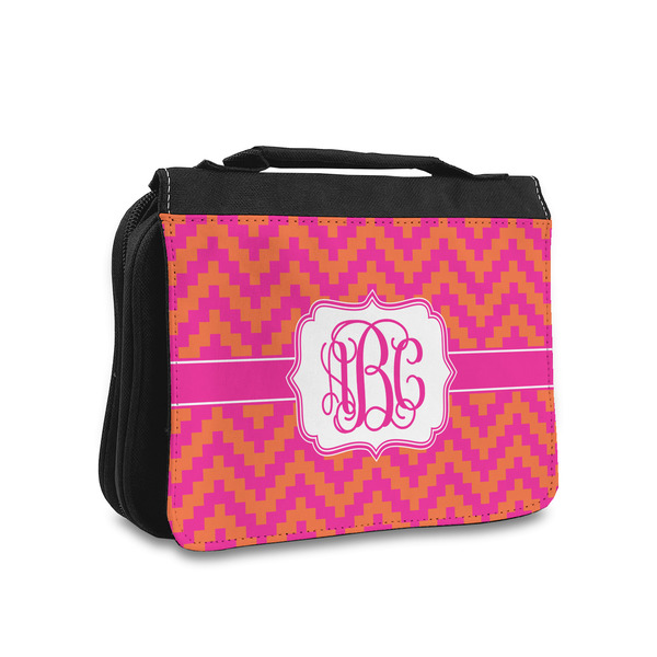 Custom Pink & Orange Chevron Toiletry Bag - Small (Personalized)