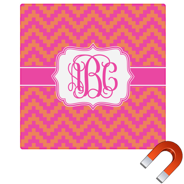 Custom Pink & Orange Chevron Square Car Magnet - 10" (Personalized)