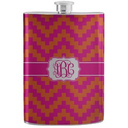 Pink & Orange Chevron Stainless Steel Flask (Personalized)