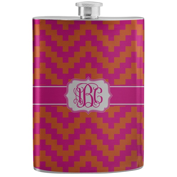 Custom Pink & Orange Chevron Stainless Steel Flask (Personalized)