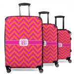 Pink & Orange Chevron 3 Piece Luggage Set - 20" Carry On, 24" Medium Checked, 28" Large Checked (Personalized)