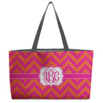 Pink & Orange Chevron Beach Totes Bag - w/ Black Handles (Personalized)