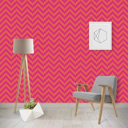 Pink & Orange Chevron Wallpaper & Surface Covering (Water Activated - Removable)