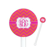 Pink & Orange Chevron 5.5" Round Plastic Stir Sticks - White - Single Sided (Personalized)