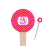 Pink & Orange Chevron 4" Round Wooden Food Picks - Single Sided (Personalized)