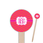 Pink & Orange Chevron 6" Round Wooden Food Picks - Single Sided (Personalized)