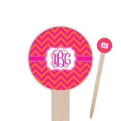 Pink & Orange Chevron 6" Round Wooden Food Picks - Double Sided (Personalized)