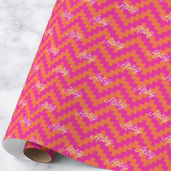 Custom Pink & Orange Chevron Wrapping Paper Roll - Large - Matte (Personalized)