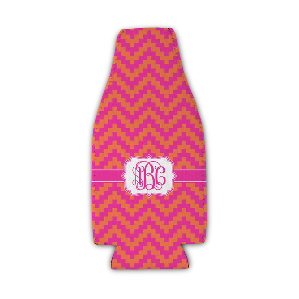 Custom Pink & Orange Chevron Zipper Bottle Cooler (Personalized)