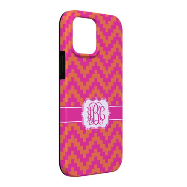 Custom Pink & Orange Chevron iPhone Case - Rubber Lined - iPhone 13 Pro Max (Personalized)