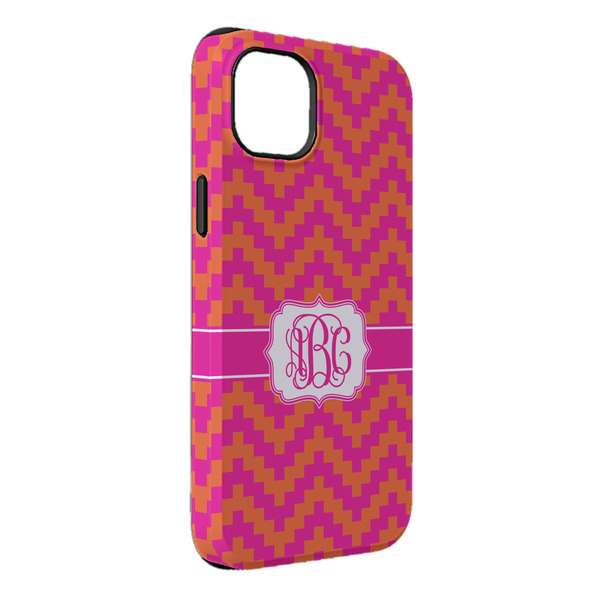 Custom Pink & Orange Chevron iPhone Case - Rubber Lined - iPhone 14 Plus (Personalized)