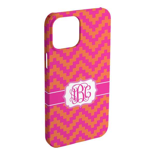 Custom Pink & Orange Chevron iPhone Case - Plastic - iPhone 15 Plus (Personalized)