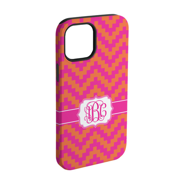 Custom Pink & Orange Chevron iPhone Case - Rubber Lined - iPhone 15 Pro (Personalized)