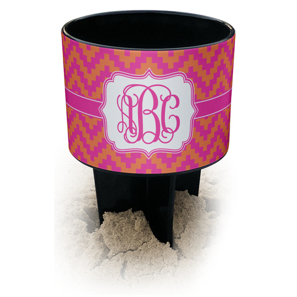 Custom Pink & Orange Chevron Black Beach Spiker Drink Holder (Personalized)