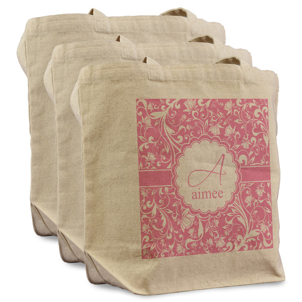 Custom Floral Vine Reusable Cotton Grocery Bags - Set of 3 (Personalized)