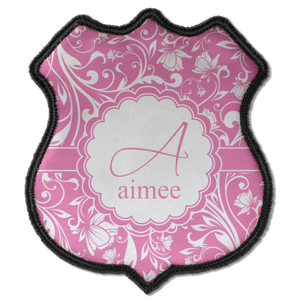 Custom Floral Vine Iron On Shield Patch C w/ Name and Initial