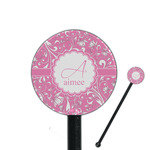 Floral Vine 5.5" Round Plastic Stir Sticks - Black - Single Sided (Personalized)