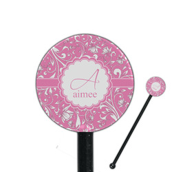 Floral Vine 5.5" Round Plastic Stir Sticks - Black - Single Sided (Personalized)