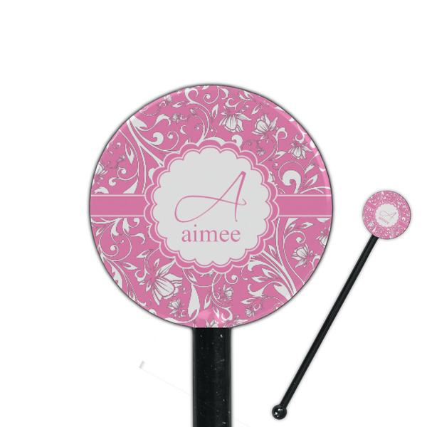 Custom Floral Vine 5.5" Round Plastic Stir Sticks - Black - Single Sided (Personalized)