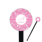 Floral Vine 7" Round Plastic Stir Sticks - Black - Single Sided (Personalized)