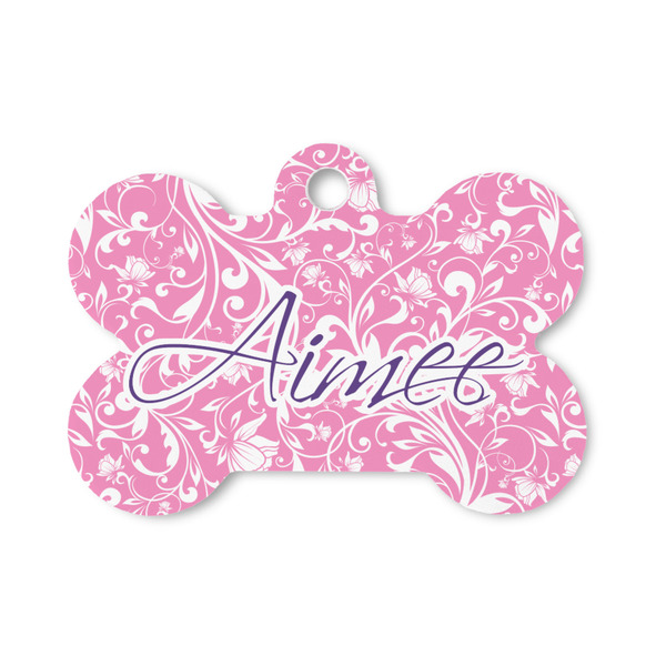 Custom Floral Vine Bone Shaped Dog ID Tag - Small (Personalized)