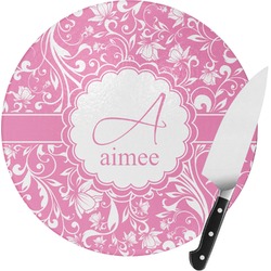 Floral Vine Round Glass Cutting Board (Personalized)