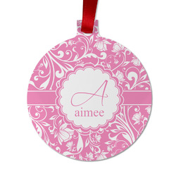 Floral Vine Metal Ball Ornament - Double Sided w/ Name and Initial